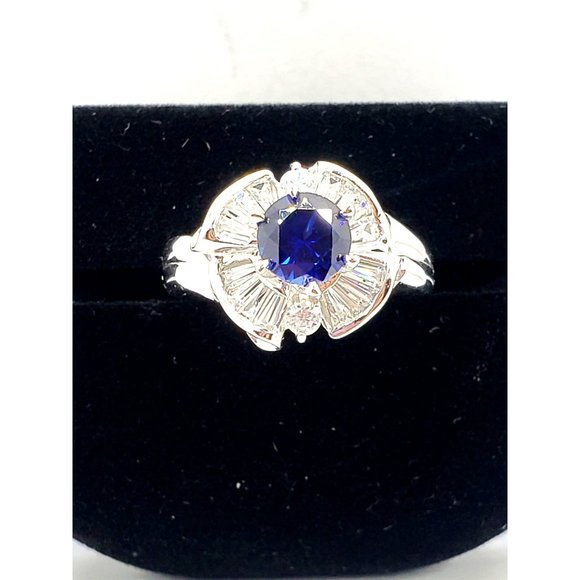 Cocktail Ring 14k white gold, Blue Cubic Zirconia Size 7.5 - Picture 2 of 13